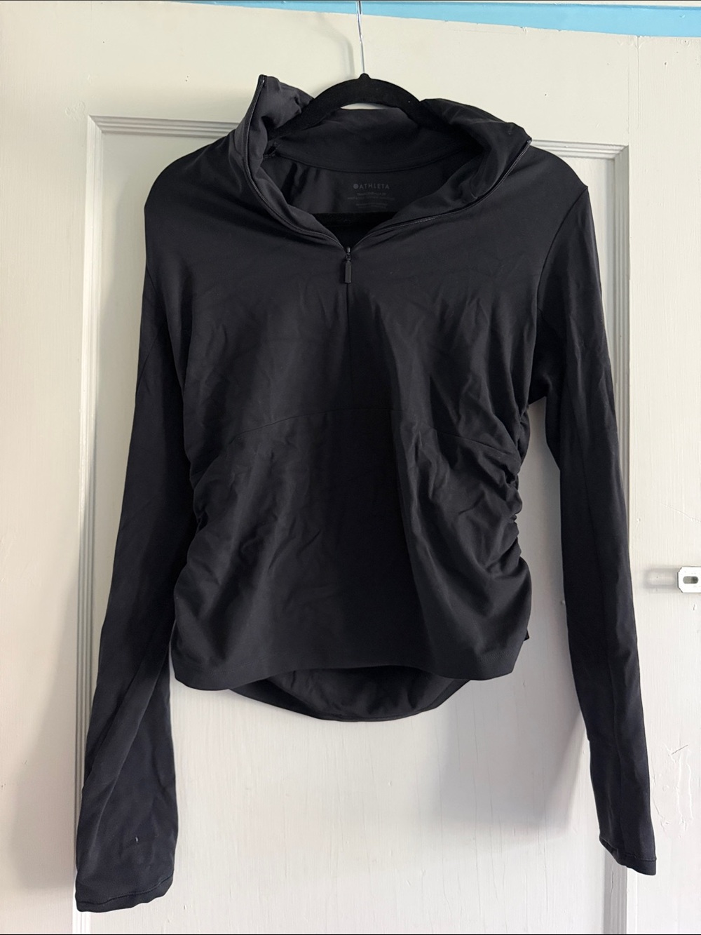 Athleta Black Long Sleeve Half-Zip Hoodie Top